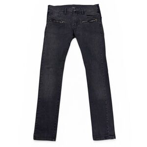 BALMAIN PARIS Black Moto Biker Denim Jeans Size 31 Y2K Luxury Parisian Punk